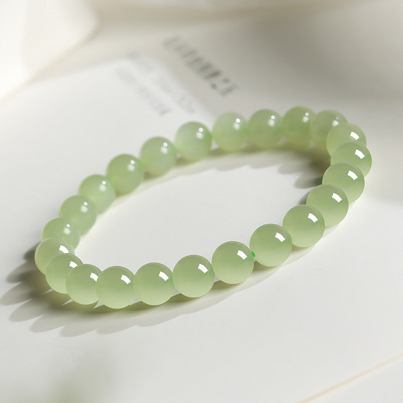 Unisex Light Cyan & Clear Water Green Hetian Jade Round Bead Bracelet