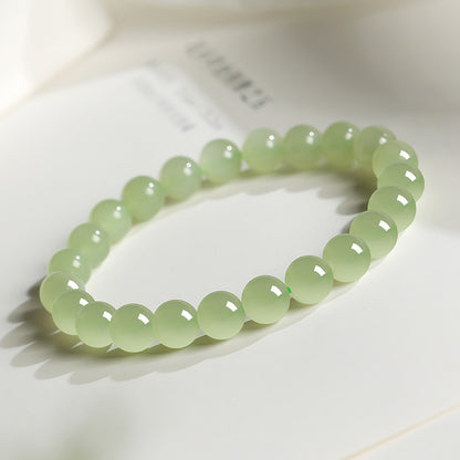 Unisex Light Cyan & Clear Water Green Hetian Jade Round Bead Bracelet