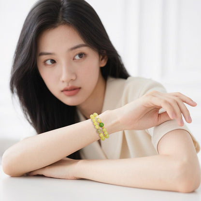 Yellow Mouth Hetian Jade Round Bead Multi-color Double-loop Bracelet for Women