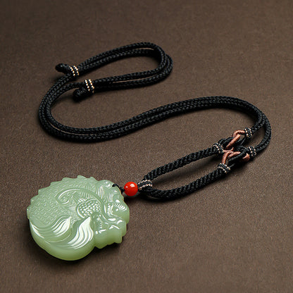Double-sided Fine Carved Dragon-Carp Hetian Jade Pendant, Pale Cyan Zodiac Dragon Plaque, Holiday Gift