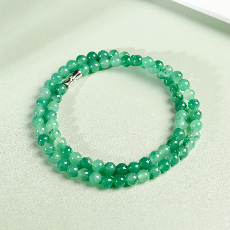 African Green Jadeite Necklace, Floating Flower Clavicle Chain, Elegant Ladies Jewelry, Gift for Mom & Elders