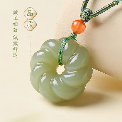 Pale Cyan Hetian Jade Twist Peace Buckle Pendant, Turn Bad Luck to Good Fortune Jade Charm