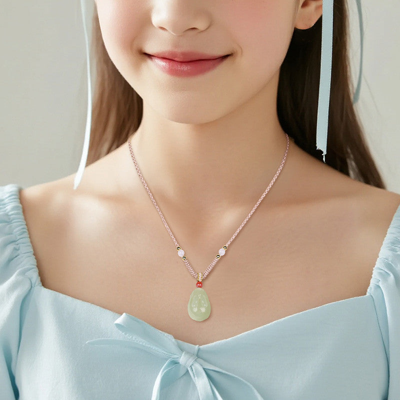 Plump Cute Rabbit Hetian Jade Pendant, Light Green Jade Chinese Zodiac Pendant, Unisex