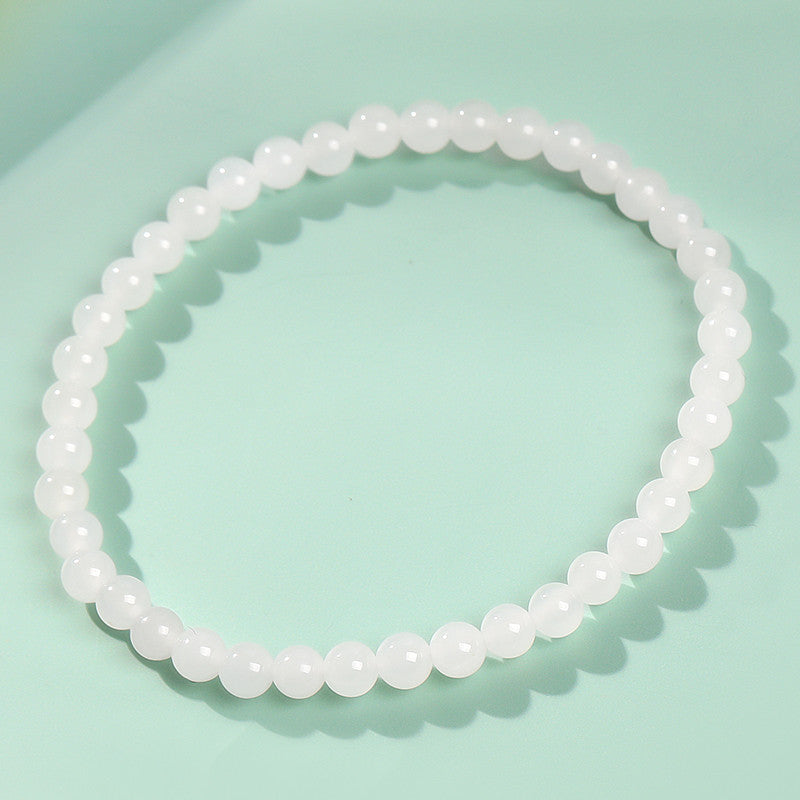 Unisex Hetian White Jade Round Bead Single-loop Bracelet