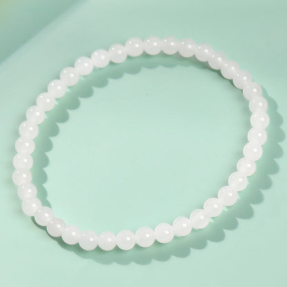 Unisex Hetian White Jade Round Bead Single-loop Bracelet