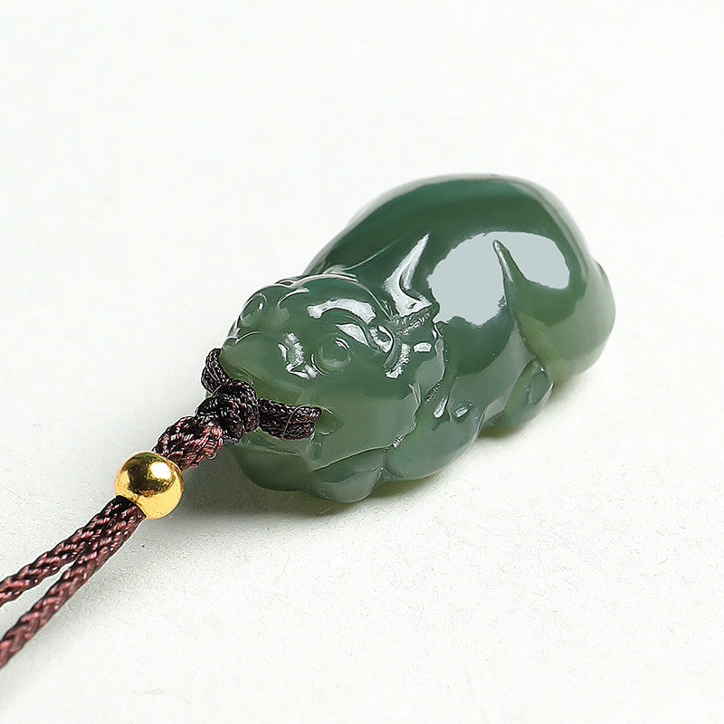 Unisex Lake Green Hetian Jade Vivid Pixiu Pendant, Festival Gift