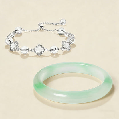 White Moonlight Series Translucent Warm Crystal Bangle & Bracelet, Natural Multi-Color Gem Jewelry with Certificate, Collectible Auspicious Lucky Ornament