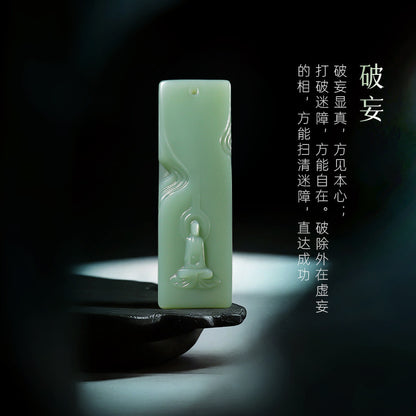 [Zen Series - Transcend Vanity] Hetian Jade Pendant, Unisex Green & Pink Cyan Enlightenment Jade Charm