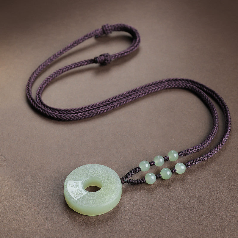 Hammer Grain Hetian Jade Safety Buckle Pendant, Unisex Jade Charm With Certificate