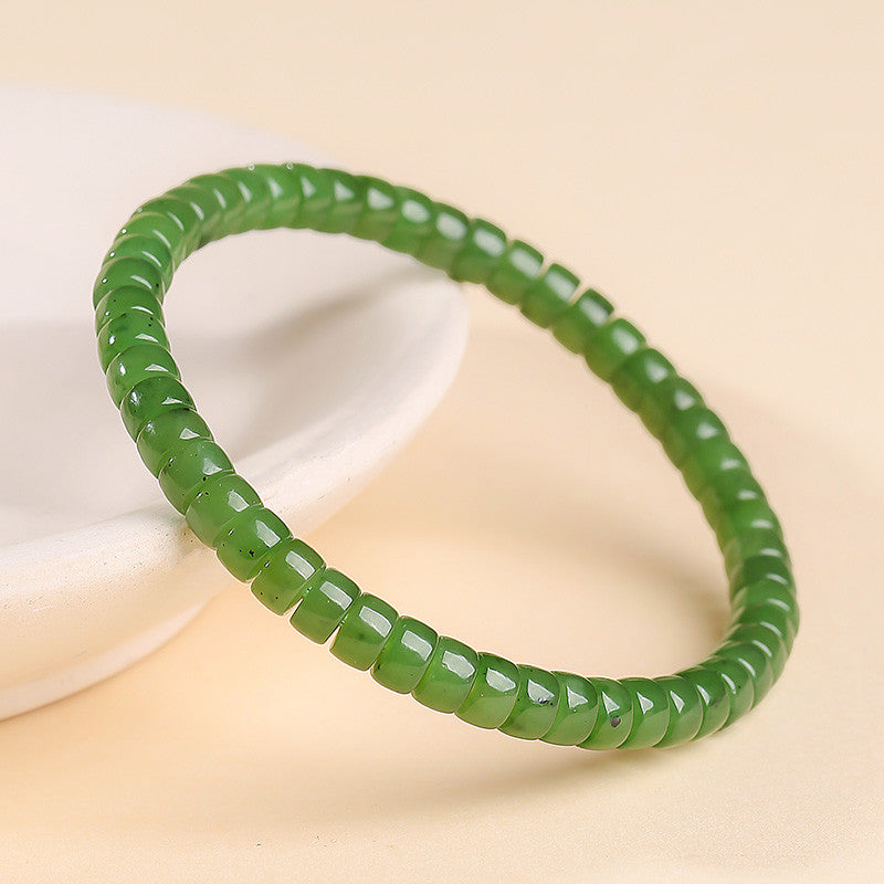 Pale Cyan Hetian Jade Bracelet, Straight-cut Tablet Bead Bangle for Women, Festival Gift