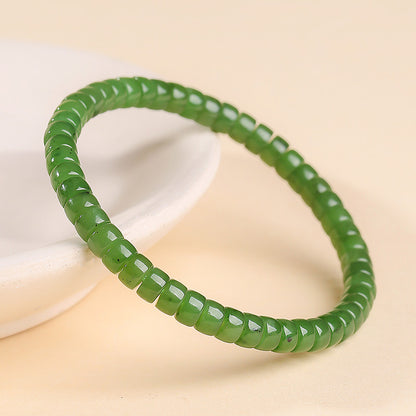 Pale Cyan Hetian Jade Bracelet, Straight-cut Tablet Bead Bangle for Women, Festival Gift