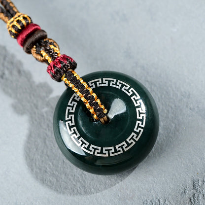 Hetian Jade Safety Buckle Pendant, Craft Heritage Series, Intangible Cultural Heritage Gold-Silver Inlay Technique, Swastika Pattern, Auspicious & Safe Ornament