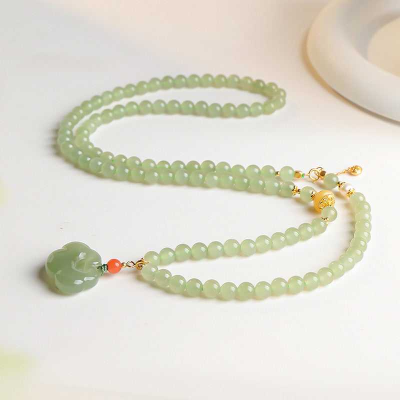 Hetian Pale Cyan Clear Water Ruyi Lock Necklace