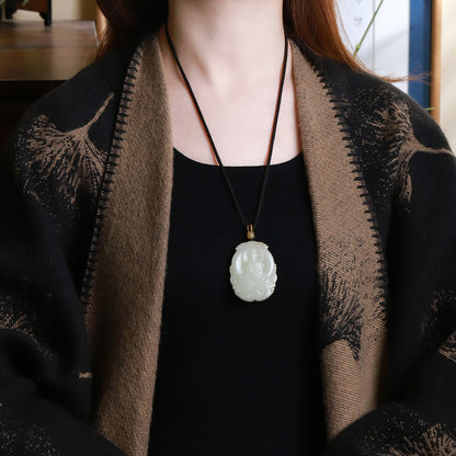 Russian Sugar Material Hetian Jade Guanyin Pendant, Exquisite Jade Charm for Men, Auspicious Religious Ornament, With Certificate & Collectible Value