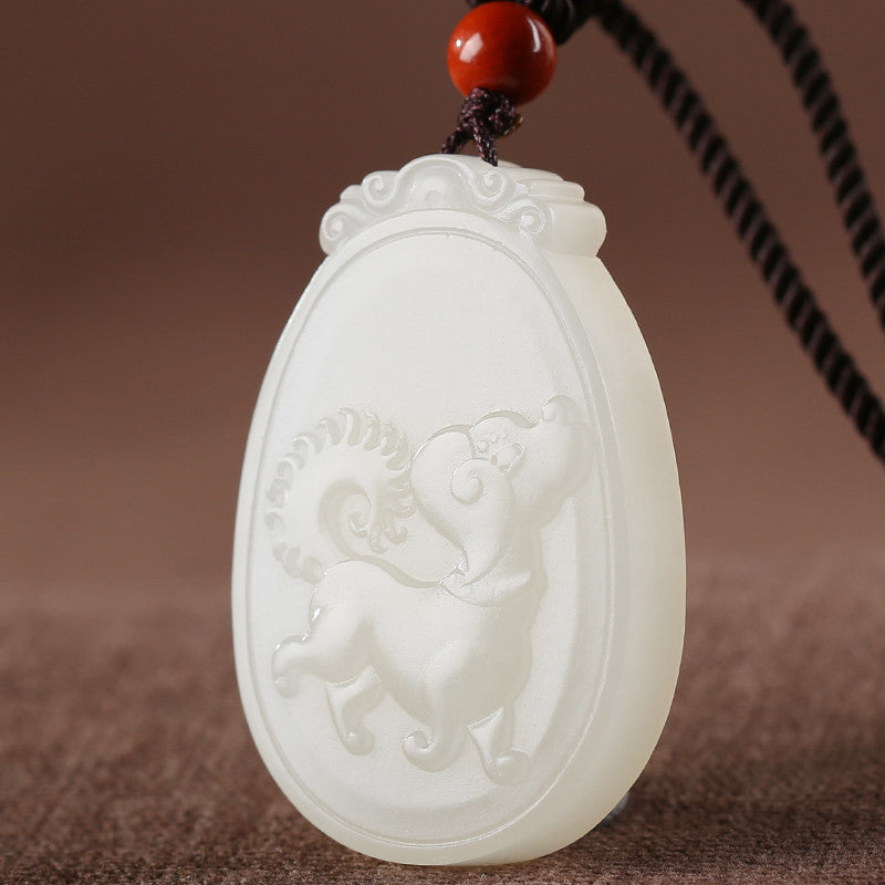 White Hetian Jade Pendant, Exquisitely Carved Twelve Chinese Zodiac, Unisex Jade Pendant