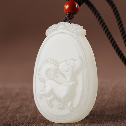 White Hetian Jade Pendant, Exquisitely Carved Twelve Chinese Zodiac, Unisex Jade Pendant