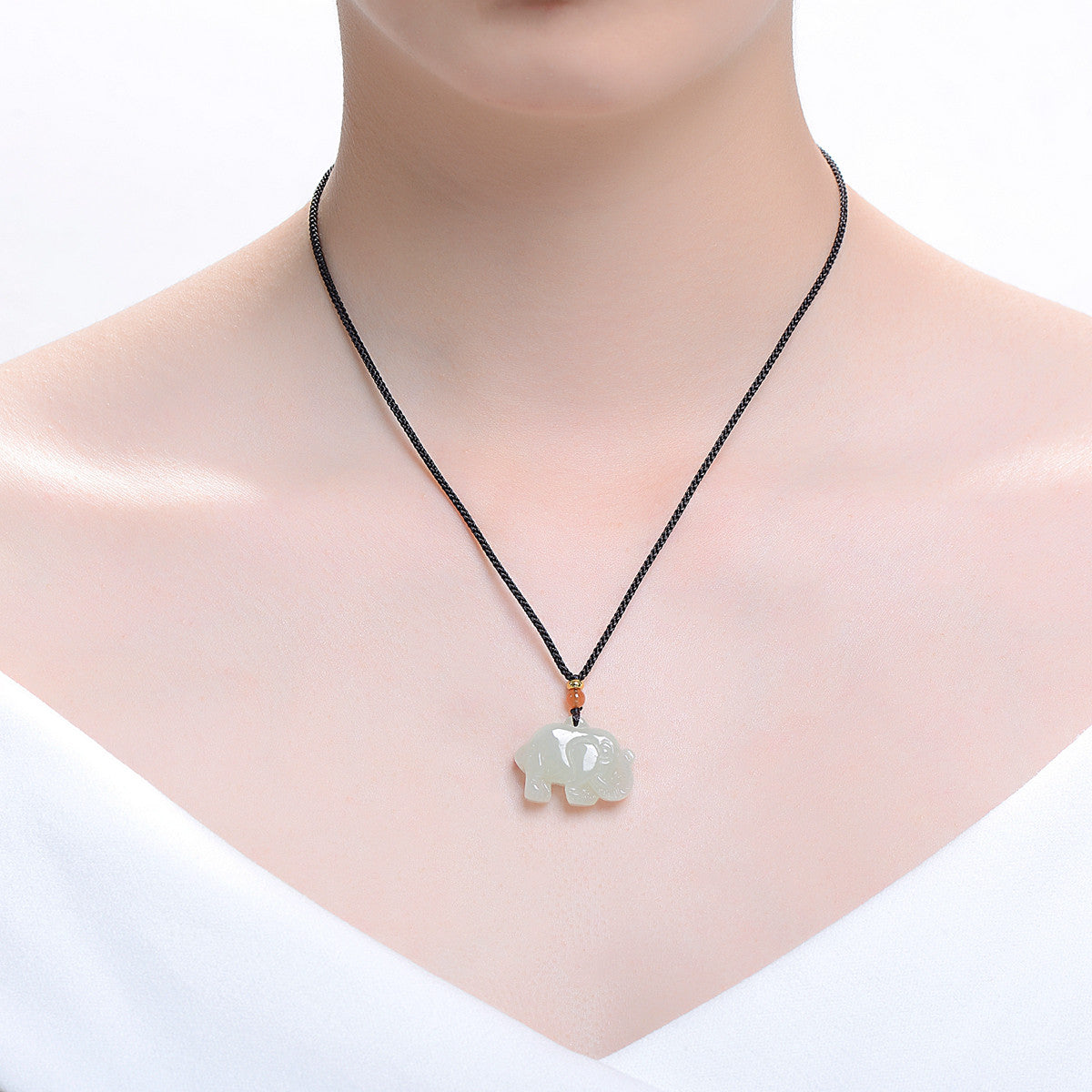 3D Hetian Jade Elephant Pendant, Auspicious Peace Elephant Jade Charm