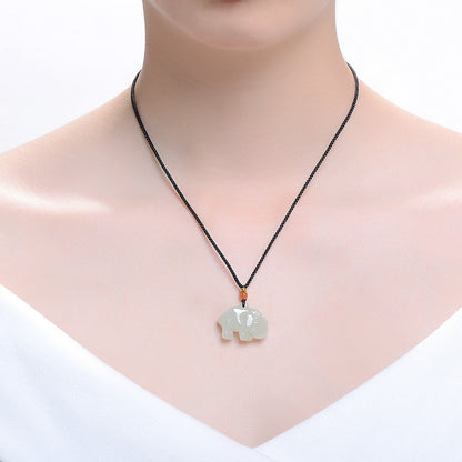 3D Hetian Jade Elephant Pendant, Auspicious Peace Elephant Jade Charm