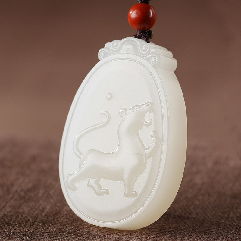 White Hetian Jade Pendant, Exquisitely Carved Twelve Chinese Zodiac, Unisex Jade Pendant