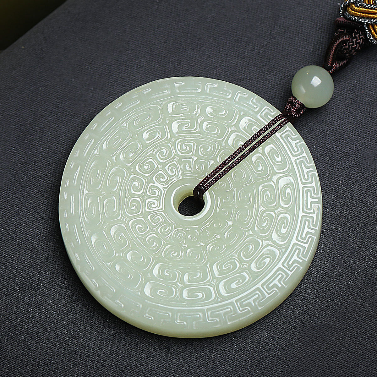 Archaistic Swirl Pattern Hetian Jade Safety Buckle Pendant, Unisex Jade Ornament