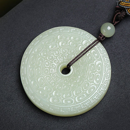 Archaistic Swirl Pattern Hetian Jade Safety Buckle Pendant, Unisex Jade Ornament