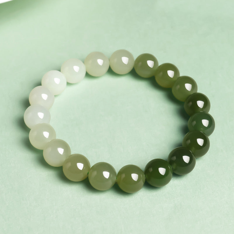 New Chinese Style Gradient Clear Water Hetian Jade Single Loop Bracelet, Holiday Gift for Elders