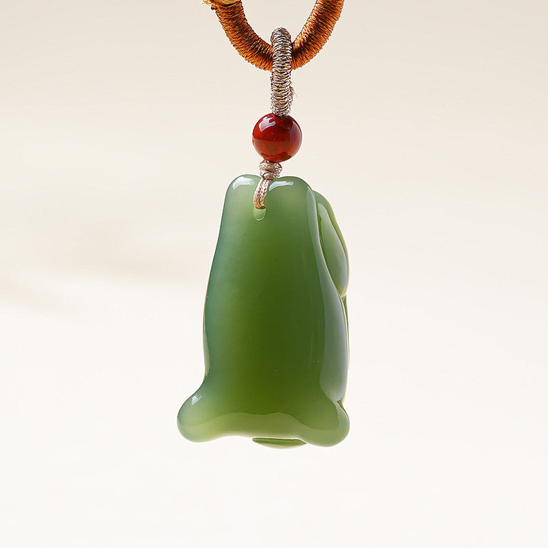 Hetian Jasper Duck-Egg Green Rabbit Pendant, Cute Lying Rabbit Jade Charm for Men & Women, Holiday Gift, With Certificate & Collectible Value