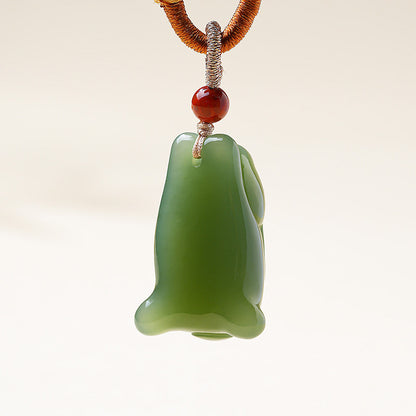 Hetian Jasper Duck-Egg Green Rabbit Pendant, Cute Lying Rabbit Jade Charm for Men & Women, Holiday Gift, With Certificate & Collectible Value