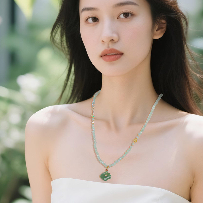 Hetian Pale Cyan Clear Water Ruyi Lock Necklace