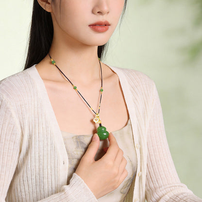 Hetian Bright Green Jasper Gourd Pendant, Fortune & Blessing Charm, Festival Gift