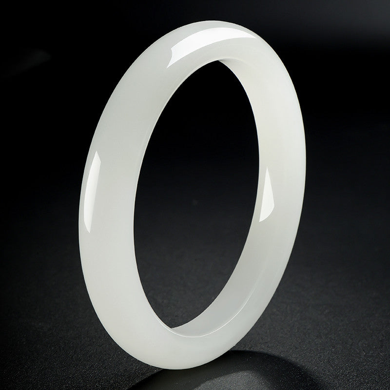 Premium Selection White Hetian Jade Peace Bangle, Exquisitely Oily & Delicate Jade Bracelet, Holiday Gift Ornament with Certificate & Collectible Value