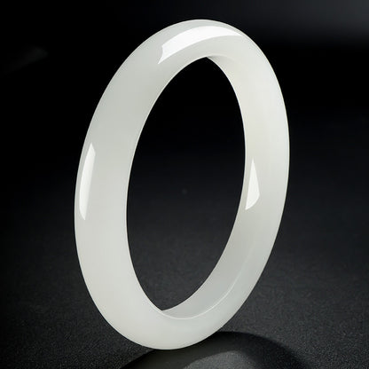Premium Selection White Hetian Jade Peace Bangle, Exquisitely Oily & Delicate Jade Bracelet, Holiday Gift Ornament with Certificate & Collectible Value