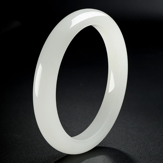 Premium Selection White Hetian Jade Peace Bangle, Exquisitely Oily & Delicate Jade Bracelet, Holiday Gift Ornament with Certificate & Collectible Value