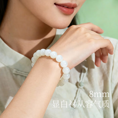 [Premium Grade] High-Oil White Hetian Jade Bracelet, Plain Single Strand Couple Bracelet