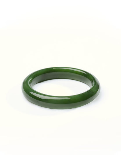Natural Green Hetian Jade Bangle, Elegant Jasper Bracelet for Women, Premium Holiday Gift for Mom & Girlfriend, With Certificate & Collectible Value