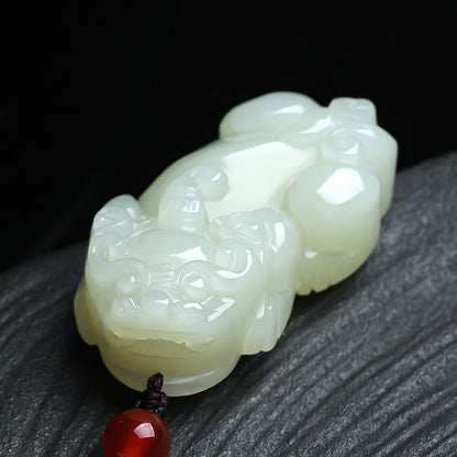 Couple Style Hetian Jade Pixiu Pendant, Auspicious Mythical Beast Charm