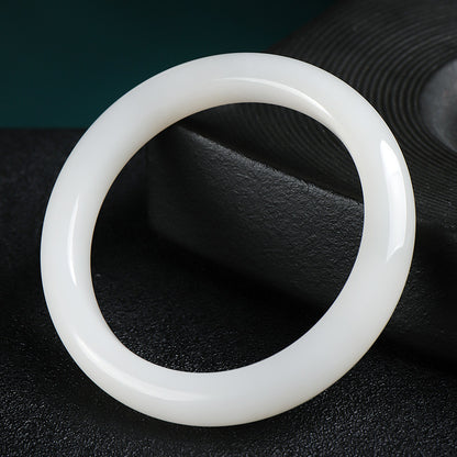 Women's Hetian White Jade Bangle, Moist White Round Jade Bracelet, With Certificate