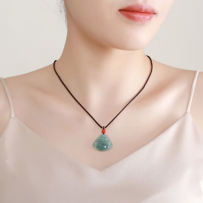Icy Transparent Blue Water Jadeite Big Belly Maitreya Buddha Pendant, Women's Style, Festival Gift