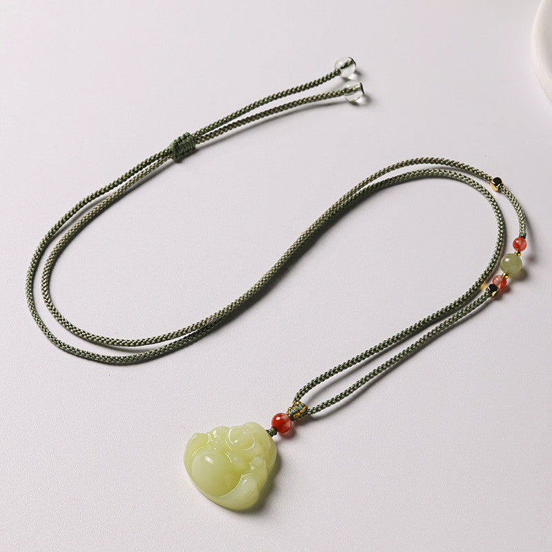 Warm Hetian Yellow Jade Maitreya Buddha Pendant, Plump Buddha Charm, Festival Gift
