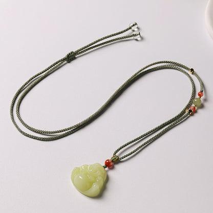 Warm Hetian Yellow Jade Maitreya Buddha Pendant, Plump Buddha Charm, Festival Gift