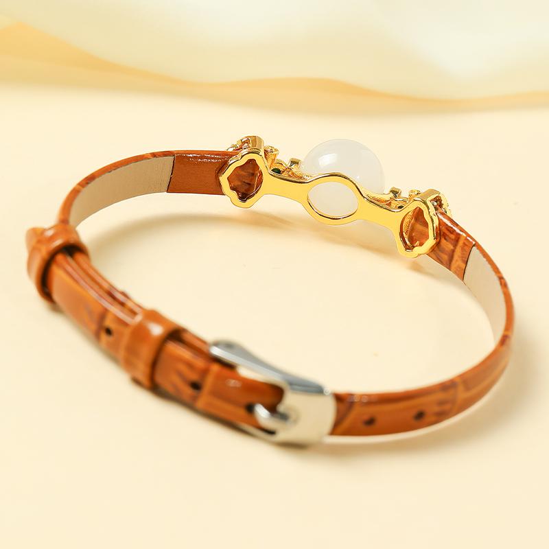 Rotatable Barrel Bead Jade Bracelet, Hetian Jade & Jadeite Wristband with Pixiu, Gift