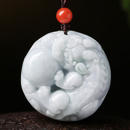 Unisex Jadeite Pixiu with Ball Pendant