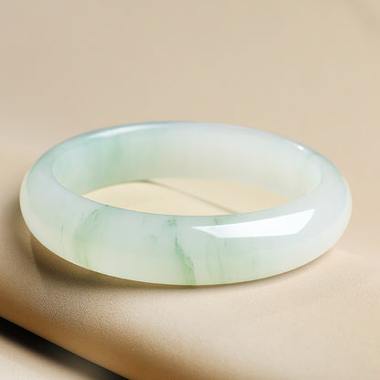 Tianshan Green Wide Bangle, Icy Translucent Floating Pattern Quartzite Jade Bracelet