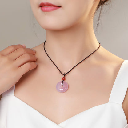 Light Purple Chalcedony Safety Buckle Pendant, Round Ring Jade Charm