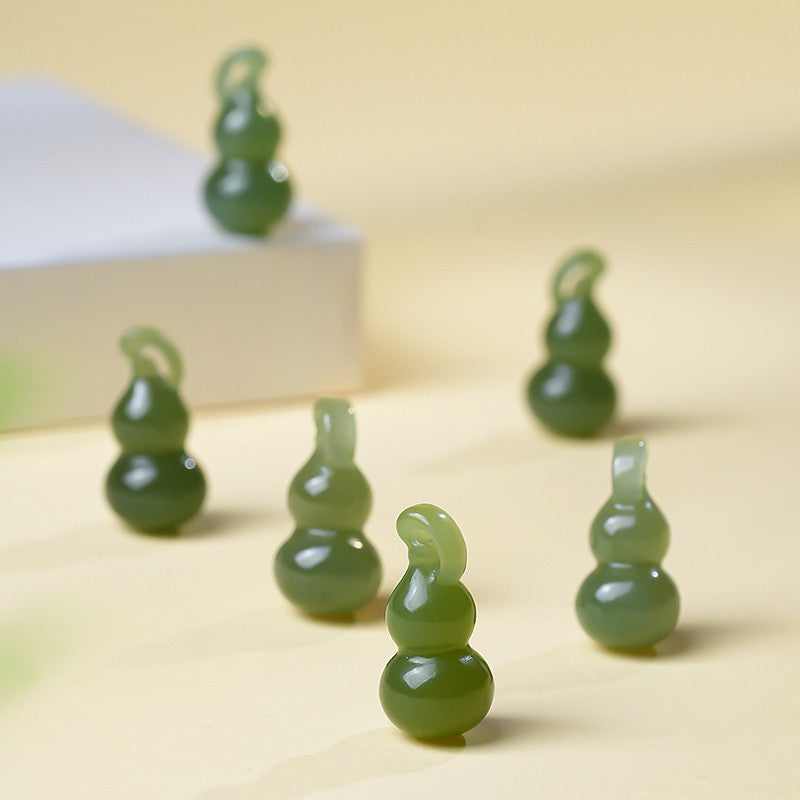 White & Lake Green Hetian Jade Small Gourd Pendant, Fortune Blessing Jade Charm