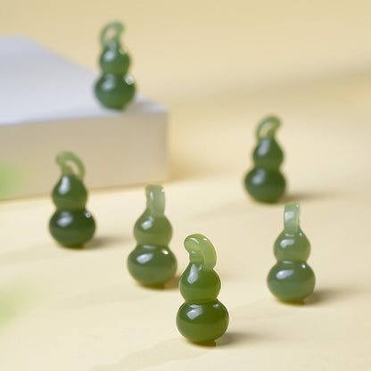 White & Lake Green Hetian Jade Small Gourd Pendant, Fortune Blessing Jade Charm