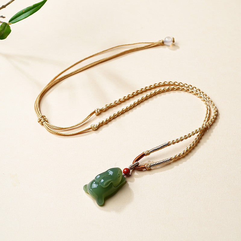 Hetian Jasper Duck-Egg Green Rabbit Pendant, Cute Lying Rabbit Jade Charm for Men & Women, Holiday Gift, With Certificate & Collectible Value