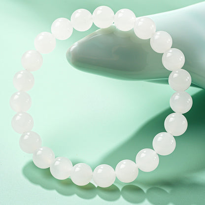 [Premium Grade] High-Oil White Hetian Jade Bracelet, Plain Single Strand Couple Bracelet