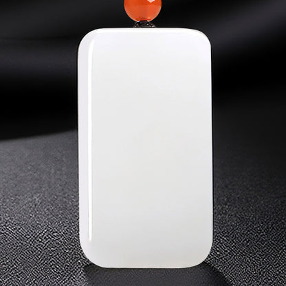 Peace & Blessing Hetian White Jade Plain Plaque Pendant, Unisex Jade Charm with Cord, Ideal Gift, With Certificate & Collectible Value