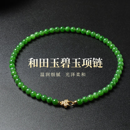 Luxury Collection Grade Hetian Jasper Necklace, No Black Spots, High-oil Apple Green & Bright Green Clavicle Chain